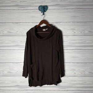 Chicos Cocoa Brown Waffle Knit Cowl Neck Pullover Sweater Top SZ 2P Large Petite